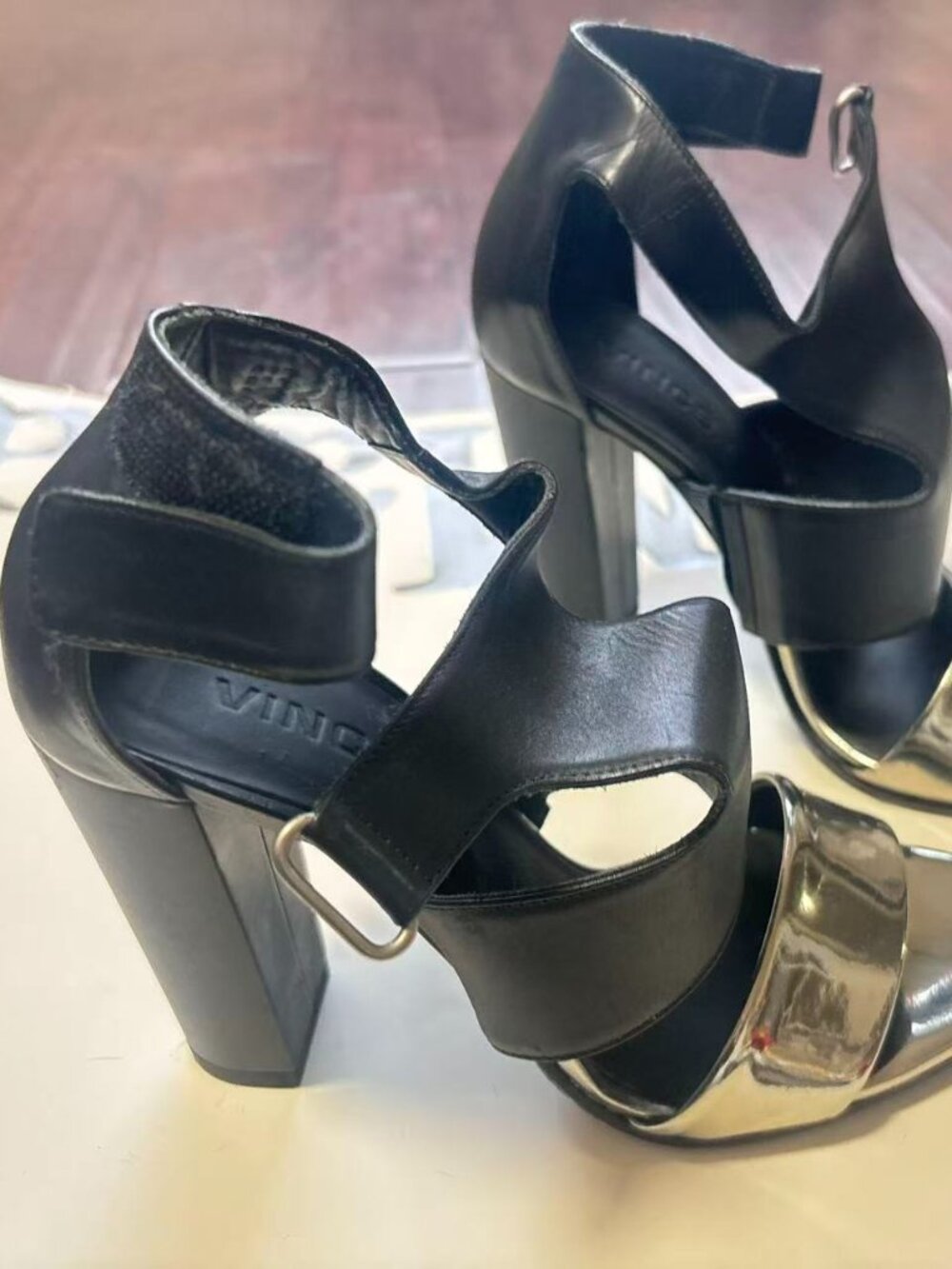 Vince Black & Silver Block Heel Sandals size 6.5
